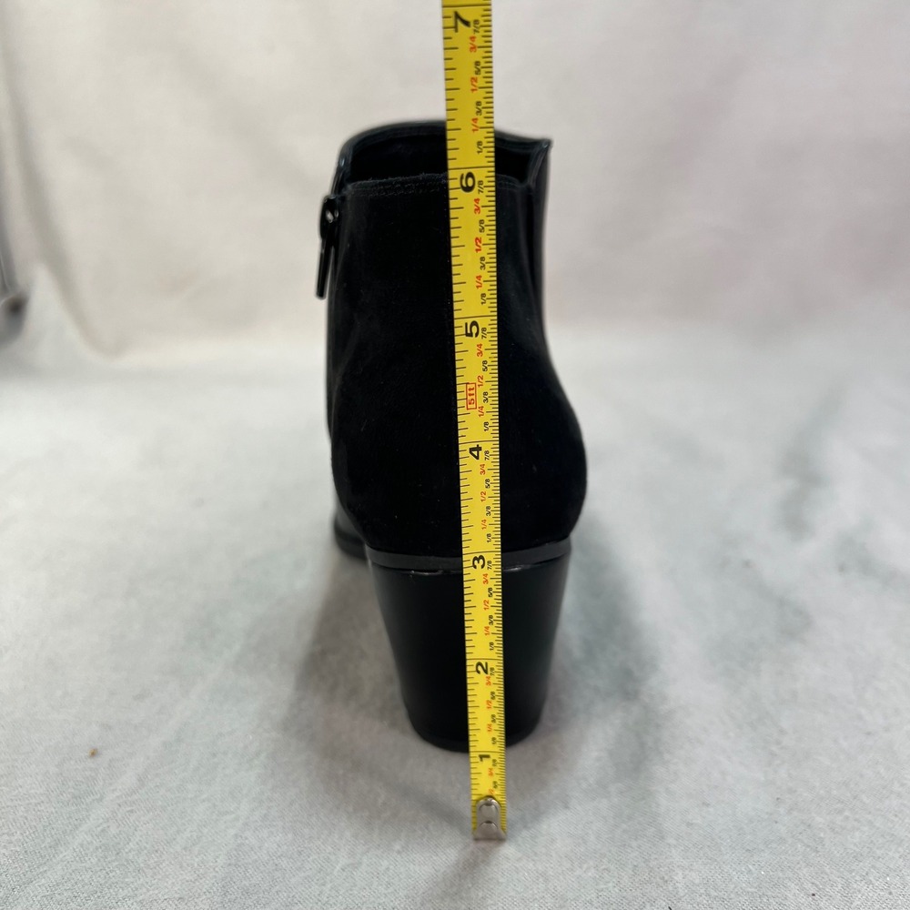 Black Pointed Toe Block Heel Ankle Booties Edgy Street Style Night Out 7.5 - Picture 13 of 16